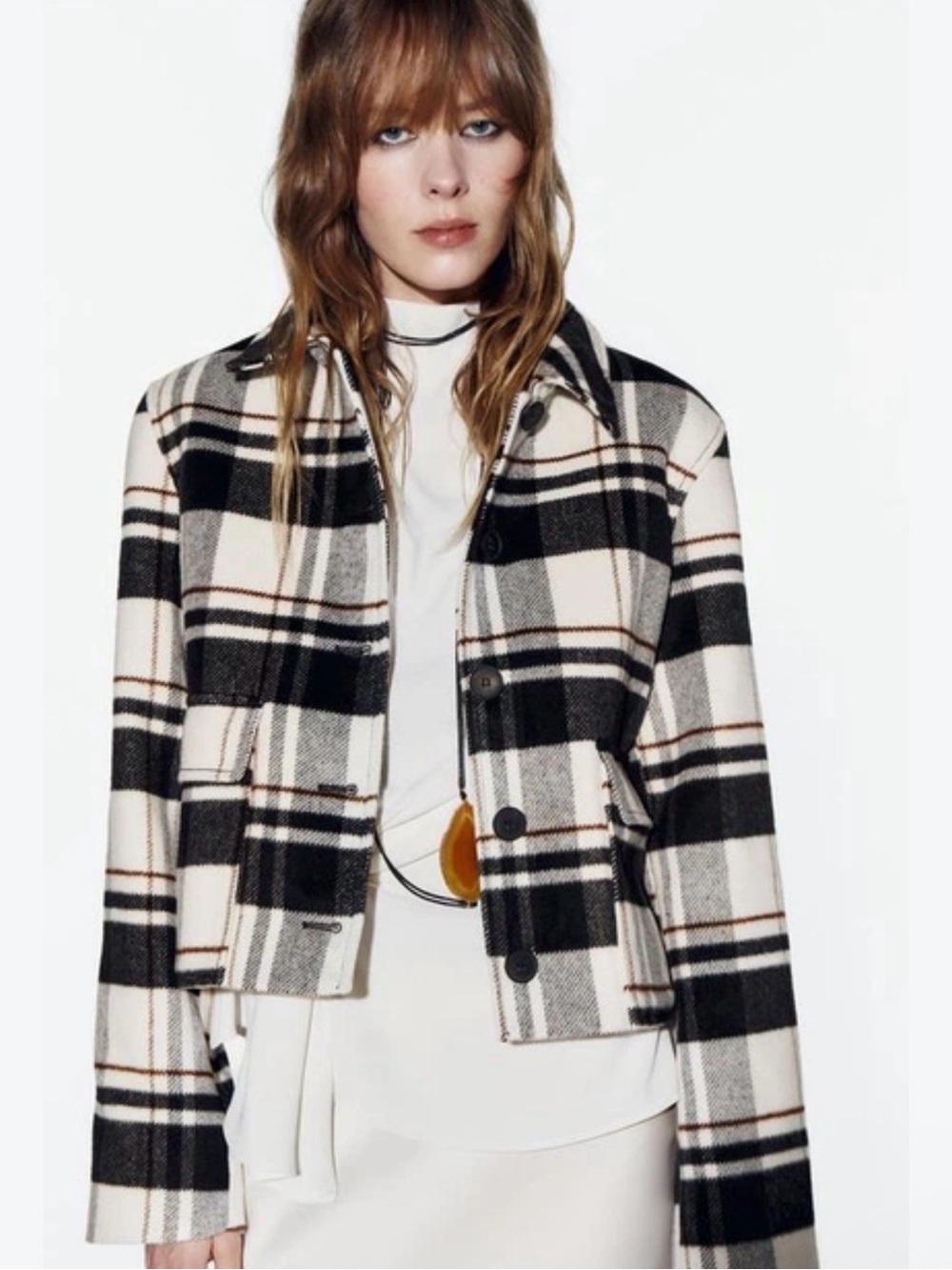 NWT Zara Plaid Button Down Lined Patch Pockets Shacket